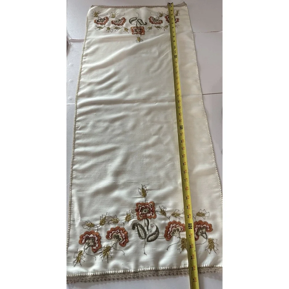 Vintage Greek  Hand-embroidered Table Runner  Floral Folk Art Fall Themed Flower